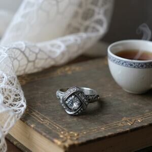 Brighton Silver-Tone Crystal Knot Statement Ring Size 5.75 Vintage Inspired